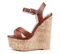 NobleOnly Escarpins Femme Cale Bout Ouvert Sandale Slingback 16CM Wedge High Heels