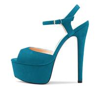 NobleOnly Femmes Aiguille Haut High Talon Heel Plate-forme Lanières Cheville 15 CM Heels Sexy Clear Mariage Ouvert Bout Sandales Vert 39 EU