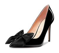 NobleOnly Femmes Aiguille Haut High Talon Heel Pointu Bout Nœud Papillon Escarpins Slip-on Mariage Party Chaussures 10 CM Heels Noir 44 EU