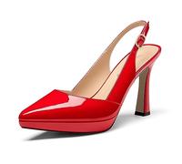NobleOnly Femmes Aiguille Haut High Talon Heel Pointu Bout Slingback Plate-Forme Escarpins Slip-on Boucle Décontracté Chaussures 10 CM Heels Rouge 42 EU