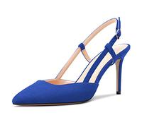 NobleOnly Femmes Aiguille Haut High Talon Heel Slingback Escarpins Pointu Bout Slip-on Sandales Clear Mariage Party 8.5 CM Heels Bleu Royal Suède 40 EU