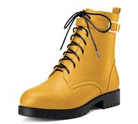 NobleOnly Femmes Bas Bloc Chunky Talon Heel Rond Bout Lacets Fermeture à Glissière Bottines Bureau Classique Chaussures Jaune 37 EU