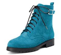 NobleOnly Femmes Bloc Chunky Bas Kitten Talon Heel Rond Bout Bottines Lacets Fermeture à Glissière Classique Chaussures Bleu A 41 EU
