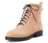 NobleOnly Femmes Bloc Chunky Bas Kitten Talon Heel Rond Bout Bottines Lacets Fermeture à Glissière Classique Chaussures Beige 40 EU