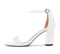 NobleOnly Femmes Bloc Chunky Haut High Talon Heel Ouvert Bout Sandales Lanières Cheville Cute Dress Mariage Clear Chaussures Blanc Vernis 39 EU
