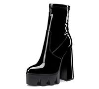 NobleOnly Femmes Bloc Chunky Haut High Talon Heel Plate-forme Fermé Bout Bottines Slip-on Sexy Dress Fermeture à Glissière 14 CM Heels