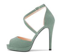 NobleOnly Femmes Haut High Aiguille Plate-forme Talon Heel Lanières Croisées Ouvert Bout Sandales Sexy Clear Dress 12 CM Heels Vert Clair Suède 39 EU