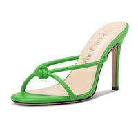 NobleOnly Femmes Haut High Aiguille Talon Heel Ouvert Rond Bout Slip-on Nœud Papillon Sandales Party Dress Mariage Chaussures 10 CM Heels Vert Gazon 37 EU