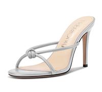 NobleOnly Femmes Haut High Aiguille Talon Heel Ouvert Rond Bout Slip-on Nœud Papillon Sandales Party Dress Mariage Chaussures 10 CM Heels Gris 38 EU