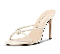 NobleOnly Femmes Haut High Aiguille Talon Heel Ouvert Rond Bout Slip-on Nœud Papillon Sandales Party Dress Mariage Chaussures 10 CM Heels Beige 37 EU