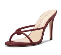 NobleOnly Femmes Haut High Aiguille Talon Heel Ouvert Rond Bout Slip-on Nœud Papillon Sandales Party Dress Mariage Chaussures 10 CM Heels Rouge Vin 43 EU