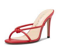 NobleOnly Femmes Haut High Aiguille Talon Heel Ouvert Rond Bout Slip-on Nœud Papillon Sandales Party Dress Mariage Chaussures 10 CM Heels Rouge 41 EU