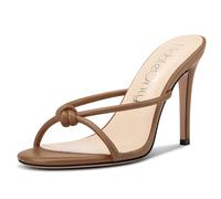 NobleOnly Femmes Haut High Aiguille Talon Heel Ouvert Rond Bout Slip-on Nœud Papillon Sandales Party Dress Mariage Chaussures 10 CM Heels Marron 43 EU