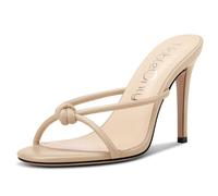 NobleOnly Femmes Haut High Aiguille Talon Heel Ouvert Rond Bout Slip-on Nœud Papillon Sandales Party Dress Mariage Chaussures 10 CM Heels Nude 40 EU