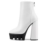 NobleOnly Femmes Haut High Plate-forme Talon Heel Bloc Chunky Pointu Bout Bottines Fermeture à Glissière Classique Dress Bottes