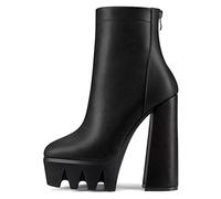 NobleOnly Femmes Haut High Plate-forme Talon Heel Bloc Chunky Pointu Bout Bottines Fermeture à Glissière Classique Dress Bottes Noir 36 EU