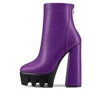 NobleOnly Femmes Haut High Plate-forme Talon Heel Bloc Chunky Pointu Bout Bottines Fermeture à Glissière Classique Dress Bottes