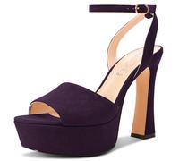 NobleOnly Femmes Haut High Plate-forme Talon Heel Ouvert Carré Bout Sandales Lanières Cheville Slingback Boucle Dress Chaussures 12 CM Heels Pourpre Foncé 37 EU