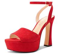 NobleOnly Femmes Haut High Plate-forme Talon Heel Ouvert Carré Bout Sandales Lanières Cheville Slingback Boucle Dress Chaussures 12 CM Heels Rouge 41 EU