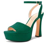 NobleOnly Femmes Haut High Plate-forme Talon Heel Ouvert Carré Bout Sandales Lanières Cheville Slingback Boucle Dress Chaussures 12 CM Heels Vert Foncé 36 EU