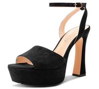 NobleOnly Femmes Haut High Plate-forme Talon Heel Ouvert Carré Bout Sandales Lanières Cheville Slingback Boucle Dress Chaussures 12 CM Heels Noir 37 EU