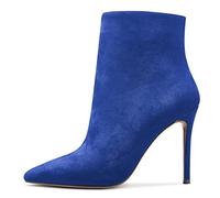 NobleOnly Femmes Haut High Talon Heel Aiguille Pointu Bout Bottines Slip-on Fermeture à Glissière Party Bureau Mariage Sexy 10 CM Heels Bottes Bleu A 42 EU