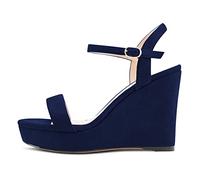NobleOnly Femmes Haut High Talon Heel Compensé Plate-forme Lanières Cheville Sandales Slingback Ouvert Bout Sexy Cute Party 10 CM Heels Bleu Marin 43 EU