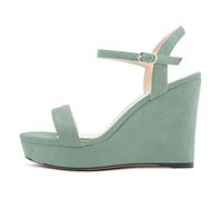 NobleOnly Femmes Haut High Talon Heel Compensé Plate-forme Lanières Cheville Sandales Slingback Ouvert Bout Sexy Cute Party 10 CM Heels Vert Clair Suède 36 EU