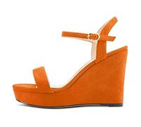 NobleOnly Femmes Haut High Talon Heel Compensé Plate-forme Lanières Cheville Sandales Slingback Ouvert Bout Sexy Cute Party 10 CM Heels Orange Suède 39 EU