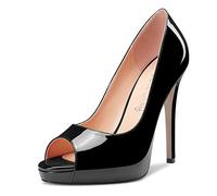 NobleOnly Femmes Haut High Talon Heel Plate-Forme Ouvert Bout Escarpins Slip-on Clear Cute Party Sandales 12 CM Heels Noir 39 EU