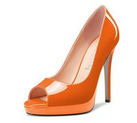 NobleOnly Femmes Haut High Talon Heel Plate-Forme Ouvert Bout Escarpins Slip-on Clear Cute Party Sandales 12 CM Heels Orange 38 EU