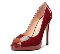 NobleOnly Femmes Haut High Talon Heel Plate-Forme Ouvert Bout Escarpins Slip-on Clear Cute Party Sandales 12 CM Heels Bourgogne Rouge 38 EU