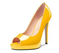 NobleOnly Femmes Haut High Talon Heel Plate-Forme Ouvert Bout Escarpins Slip-on Clear Cute Party Sandales 12 CM Heels Jaune 40 EU