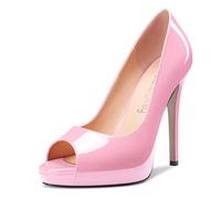 NobleOnly Femmes Haut High Talon Heel Plate-Forme Ouvert Bout Escarpins Slip-on Clear Cute Party Sandales 12 CM Heels Rose 37 EU