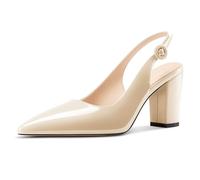 NobleOnly Femmes Mi Bloc Chunky Talon Heel Slingback Escarpins Fermé Pointu Bout Décontracté Dress Slip-on Escarpins 8 CM Heels Nude 38 EU