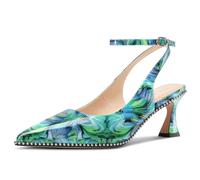 NobleOnly Femmes Mi Kitten Talon Heel Slingback Escarpins Pointu Bout Lanières Cheville Dress Décontracté Danse Escarpins 6.5 CM Heels Vortex Vert 40 EU
