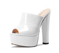 NobleOnly Femmes Plate-forme Bloc Chunky Talon Heel Sandales Ouvert Bout Slip-on Dress Mules Chaussures 15 CM Heels Blanc 39 EU