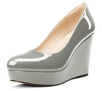 NobleOnly Femmes Plate-Forme Compensé Escarpins Slip-on Fermé Rond Bout Dress Décontracté Party Chaussures 10 CM Heels Gris 40 EU