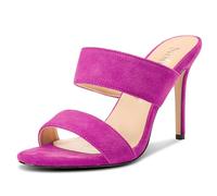 NobleOnly Femmes Rond Ouvert Bout Aiguille Haut High Talon Heel Sandales Décontracté Dress Slip-on Mules Chaussures 10 CM Heels Fuchsia 36 EU