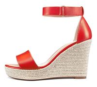 NobleOnly Sandales Compensées à Talons Hauts et Plateforme Pour Femmes - Sandale à Bride à Cheville et à Bout Ouvert - Chaussures Grande Taille - Talon 10CM Heels Rouge Matte EU 36