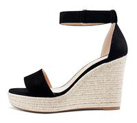 NobleOnly Sandales Compensées à Talons Hauts et Plateforme Pour Femmes - Sandale à Bride à Cheville et à Bout Ouvert - Chaussures Grande Taille - Talon 10CM Heels Noir Suède EU 39
