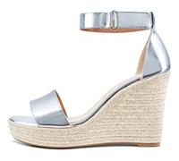 NobleOnly Sandales Compensées à Talons Hauts et Plateforme Pour Femmes - Sandale à Bride à Cheville et à Bout Ouvert - Chaussures Grande Taille - Talon 10CM Heels Argent Matte EU 39