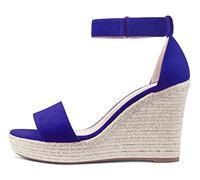 NobleOnly Sandales Compensées à Talons Hauts et Plateforme Pour Femmes - Sandale à Bride à Cheville et à Bout Ouvert - Chaussures Grande Taille - Talon 10CM Heels Bleu Suède EU 35
