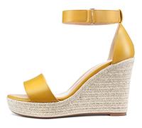 NobleOnly Sandales Compensées à Talons Hauts et Plateforme Pour Femmes - Sandale à Bride à Cheville et à Bout Ouvert - Chaussures Grande Taille - Talon 10CM Heels Jaune Matte EU 39