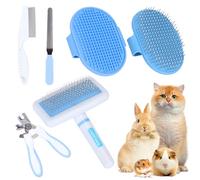 Nobleza - 6 Pièces Kit de Toilettage pour Petits Animaux, Kit de Toilettage pour Lapin avec Brosse à Raclette, Gant de Bain et de Massage, Peigne pour Hamster (Bleu)