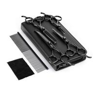 Nobleza Ciseaux pour chiens 6 en 1, ciseaux de toilettage professionnels pour animaux de compagnie, ciseaux à bout rond et courbés pour chien et chat, ergonomique, anti-corrosion, noir
