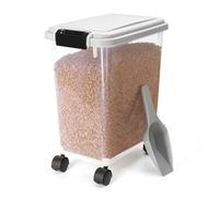 Nobleza - Conteneur de nourriture hermétique pour animaux de compagnie, 20L. Couvercle rabattable, roues amovibles et pelle. Gris.