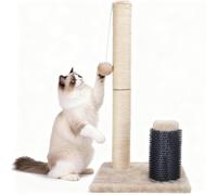 Nobleza Griffoir pour Chat 60cm - Perche à Griffer en Sisal Naturel, Brosse Massante en Silicone et Balle Suspendue, Base Stable, Couleur Beige