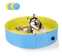 Nobleza Piscine pour chiens de grands et petits chiens, pataugeoire pliable, baignoire stable, pour chats, 160 x 30 cm, taille L, bleu et jaune