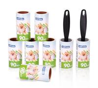 Nobleza Rouleau Adhesif Vetement Brosse avec Lot de 8 Rouleaux Adhésifs 720 Feuilles Extra Collant et Dépoussiérant pour Poils D’Animaux, Cheveux, Vêtements, Canapés, Voitures, Tapis